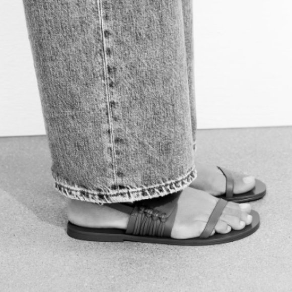 ZARA 100% LEATHER ORANGE KNOTTED FLAT LEATHER SANDALS - Picture 7 of 9